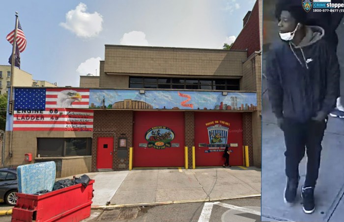 Police in the Bronx are on the hunt for a gunman who shot and wounded his victim during a robbery gone bad near a local firehouse on Friday, authorities said.